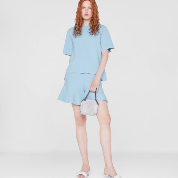 Stella McCartney Knit Short Sleeve Shirt Top Size EU 34 Blue High Low NWT NEW - Picture 2 of 15